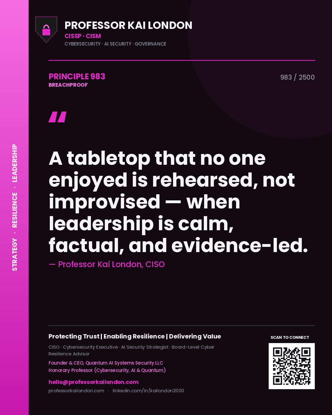 Professor Kai London principle 983: A tabletop that no one enjoyed is rehearsed, not improvised — when leadership is calm, factual, and evidence-led.