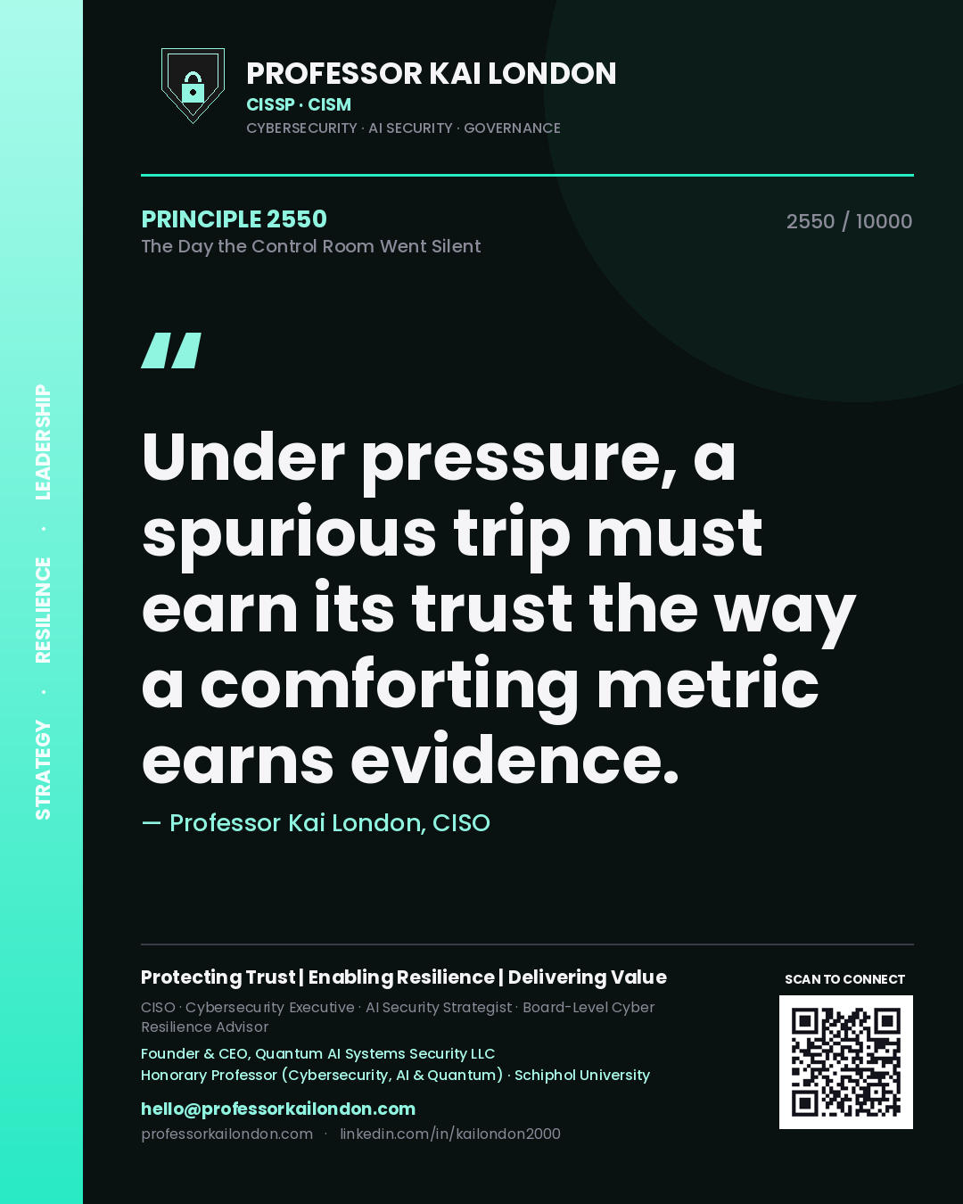 Professor Kai London principle 2550: Under pressure, a spurious trip must earn its trust the way a comforting metric earns evidence.
