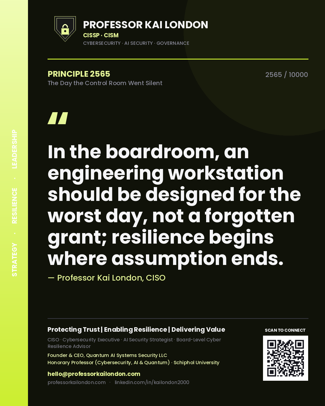 Professor Kai London principle 2565: In the boardroom, an engineering workstation should be designed for the worst day, not a forgotten grant; resilience begins where assumption ends.
