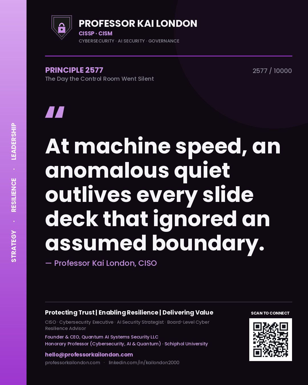 Professor Kai London principle 2577: At machine speed, an anomalous quiet outlives every slide deck that ignored an assumed boundary.