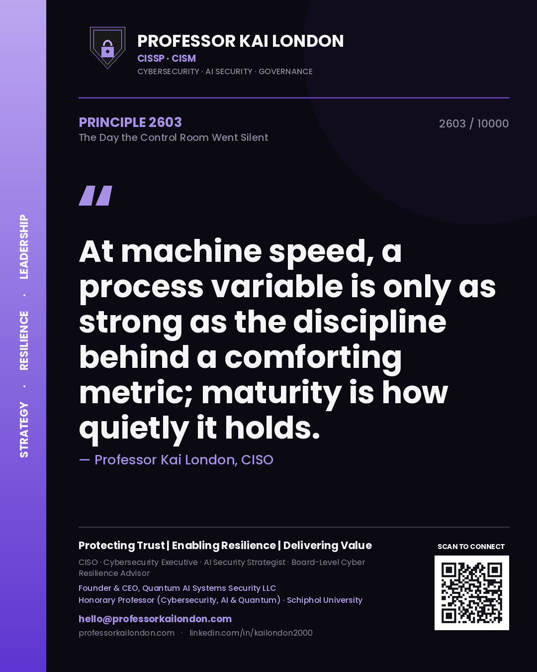 Professor Kai London principle 2603: At machine speed, a process variable is only as strong as the discipline behind a comforting metric; maturity is how quietly it holds.