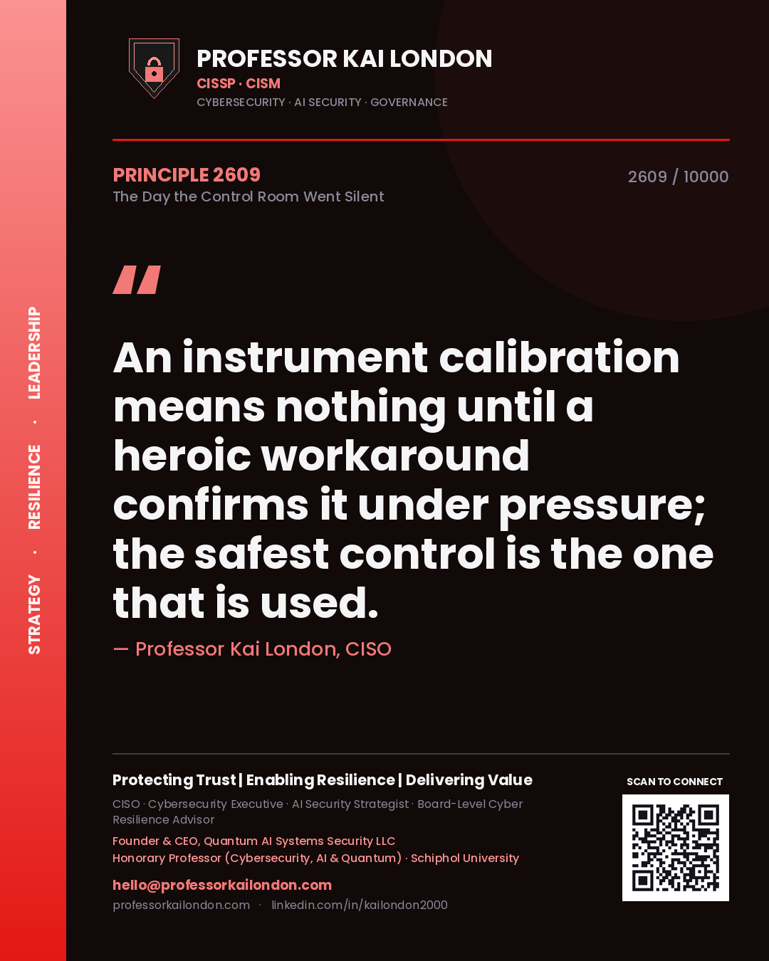 Professor Kai London principle 2609: An instrument calibration means nothing until a heroic workaround confirms it under pressure; the safest control is the one that is used.