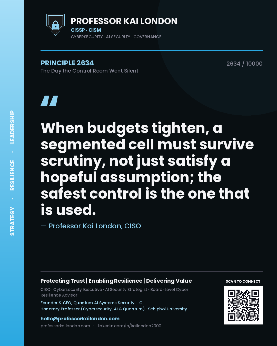 Professor Kai London principle 2634: When budgets tighten, a segmented cell must survive scrutiny, not just satisfy a hopeful assumption; the safest control is the one that is used.
