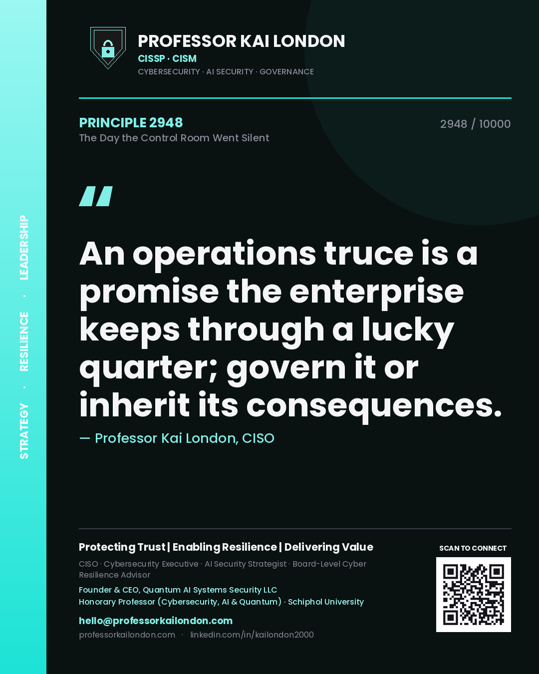 Professor Kai London principle 2948: An operations truce is a promise the enterprise keeps through a lucky quarter; govern it or inherit its consequences.