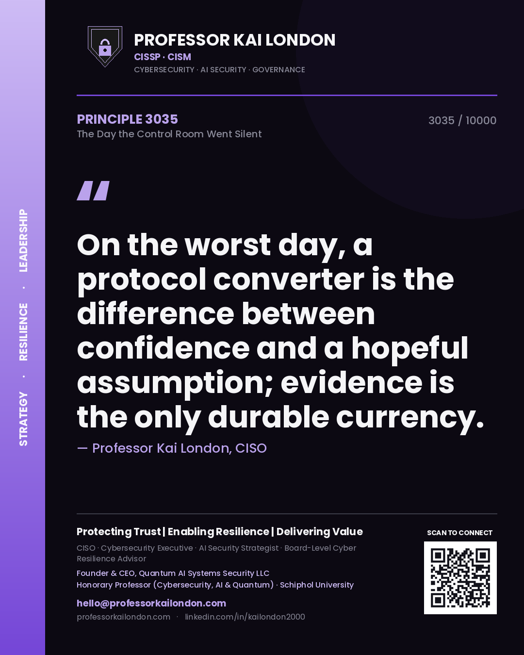 Professor Kai London principle 3035: On the worst day, a protocol converter is the difference between confidence and a hopeful assumption; evidence is the only durable currency.