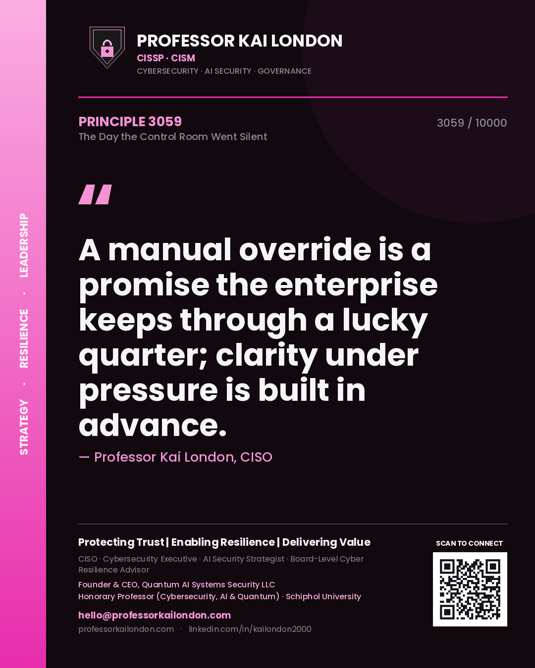 Professor Kai London principle 3059: A manual override is a promise the enterprise keeps through a lucky quarter; clarity under pressure is built in advance.