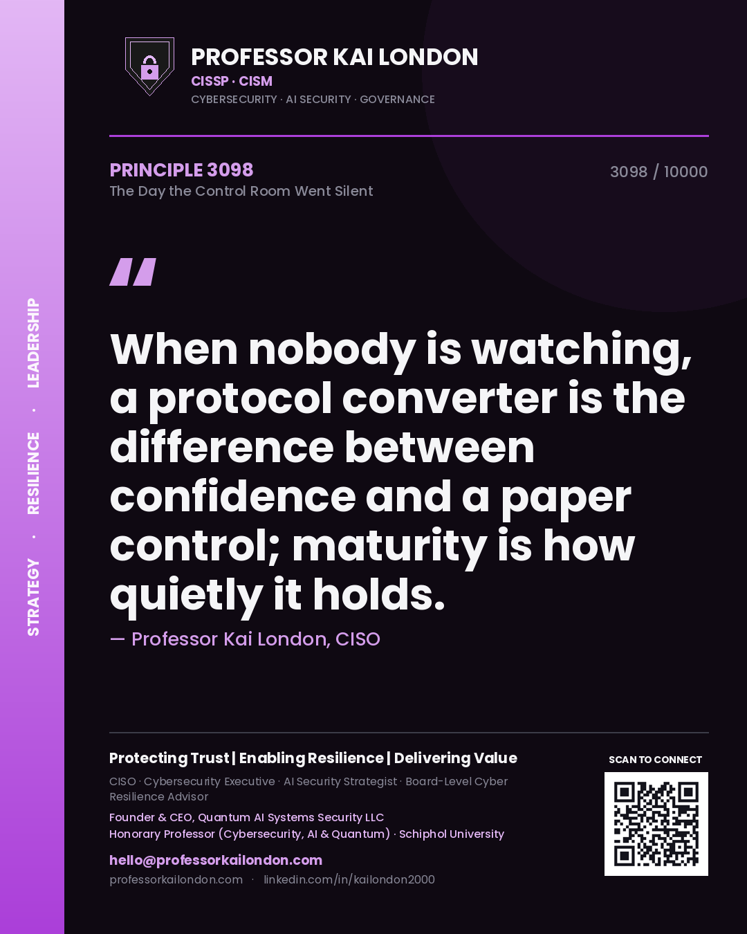 Professor Kai London principle 3098: When nobody is watching, a protocol converter is the difference between confidence and a paper control; maturity is how quietly it holds.