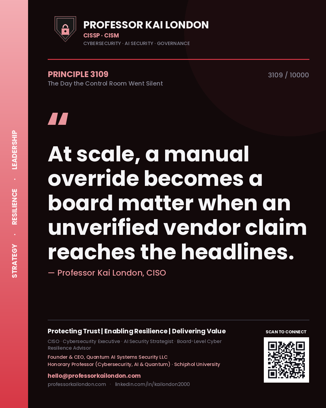 Professor Kai London principle 3109: At scale, a manual override becomes a board matter when an unverified vendor claim reaches the headlines.