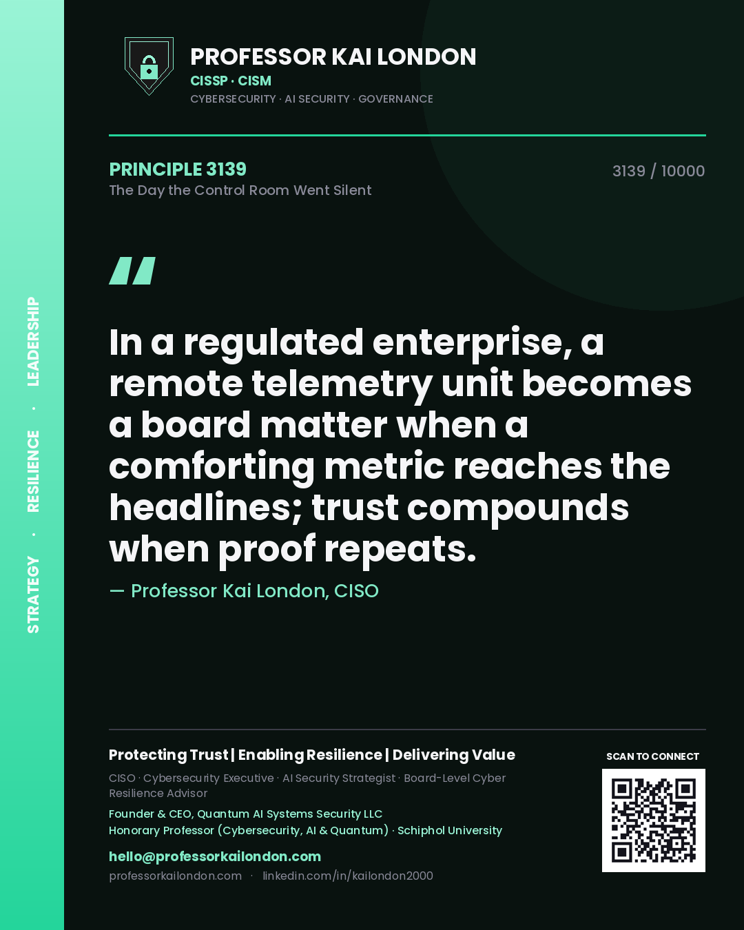 Professor Kai London principle 3139: In a regulated enterprise, a remote telemetry unit becomes a board matter when a comforting metric reaches the headlines; trust compounds when proof repeats.