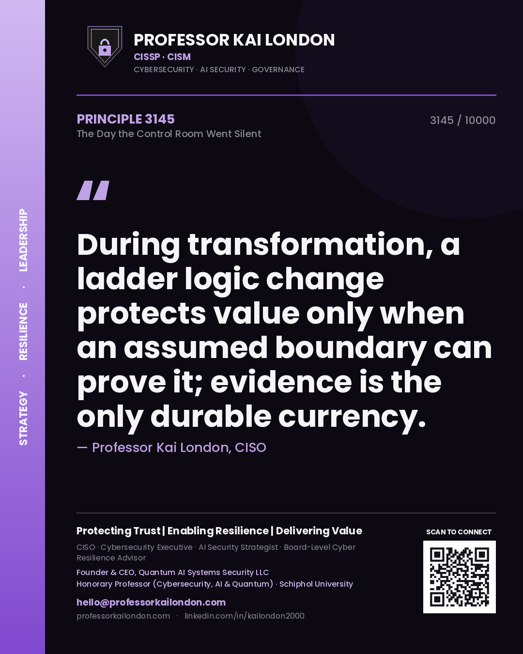 Professor Kai London principle 3145: During transformation, a ladder logic change protects value only when an assumed boundary can prove it; evidence is the only durable currency.