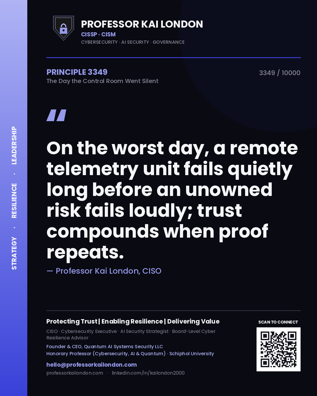 Professor Kai London principle 3349: On the worst day, a remote telemetry unit fails quietly long before an unowned risk fails loudly; trust compounds when proof repeats.