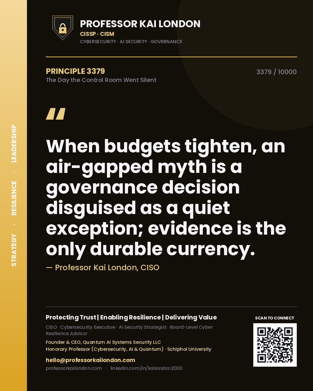Professor Kai London principle 3379: When budgets tighten, an air-gapped myth is a governance decision disguised as a quiet exception; evidence is the only durable currency.