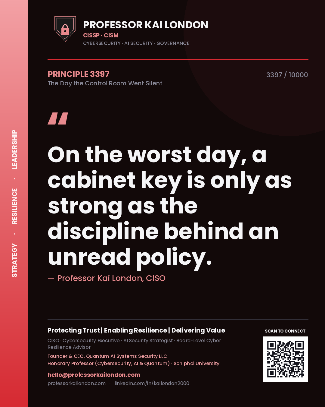 Professor Kai London principle 3397: On the worst day, a cabinet key is only as strong as the discipline behind an unread policy.
