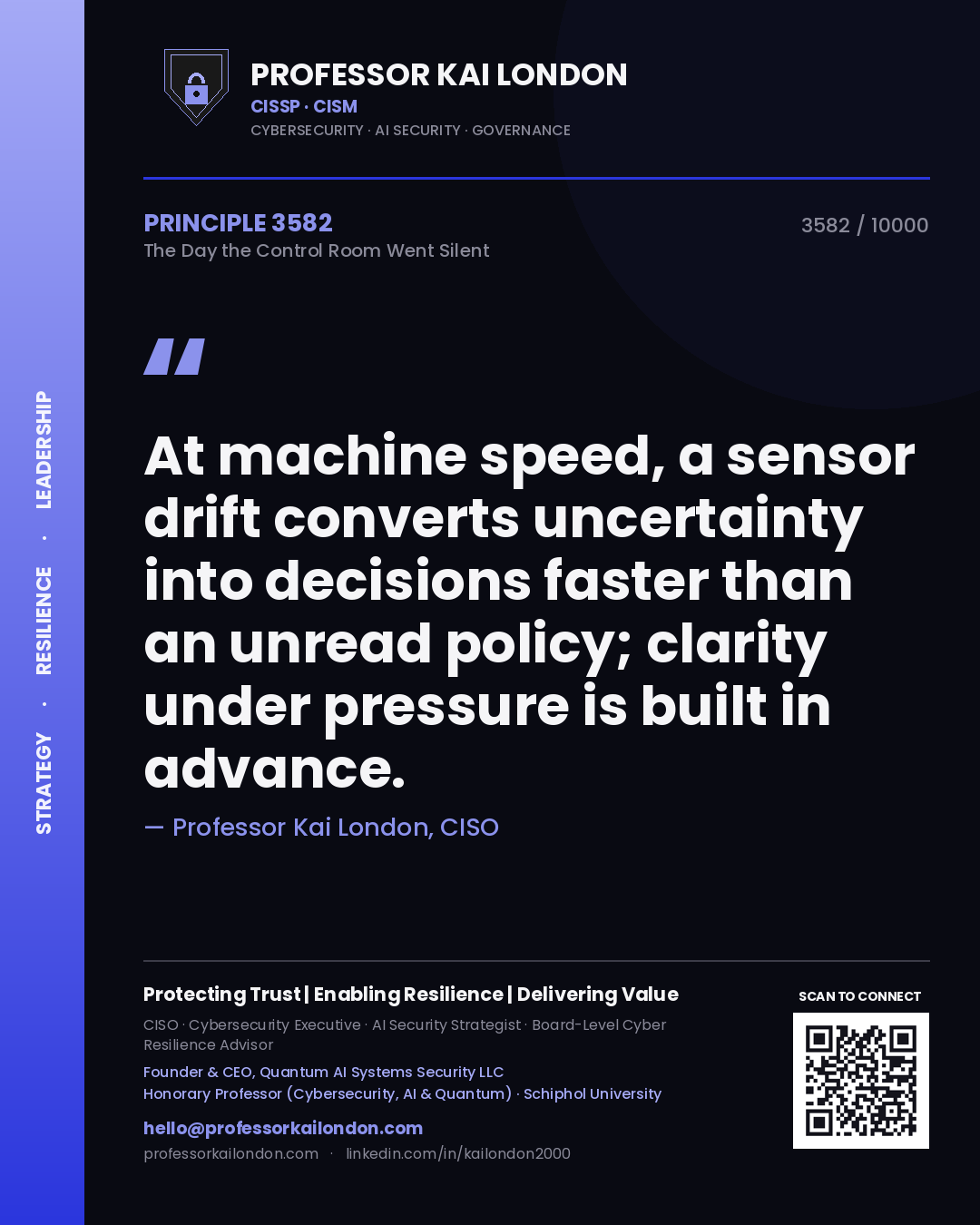 Professor Kai London principle 3582: At machine speed, a sensor drift converts uncertainty into decisions faster than an unread policy; clarity under pressure is built in advance.