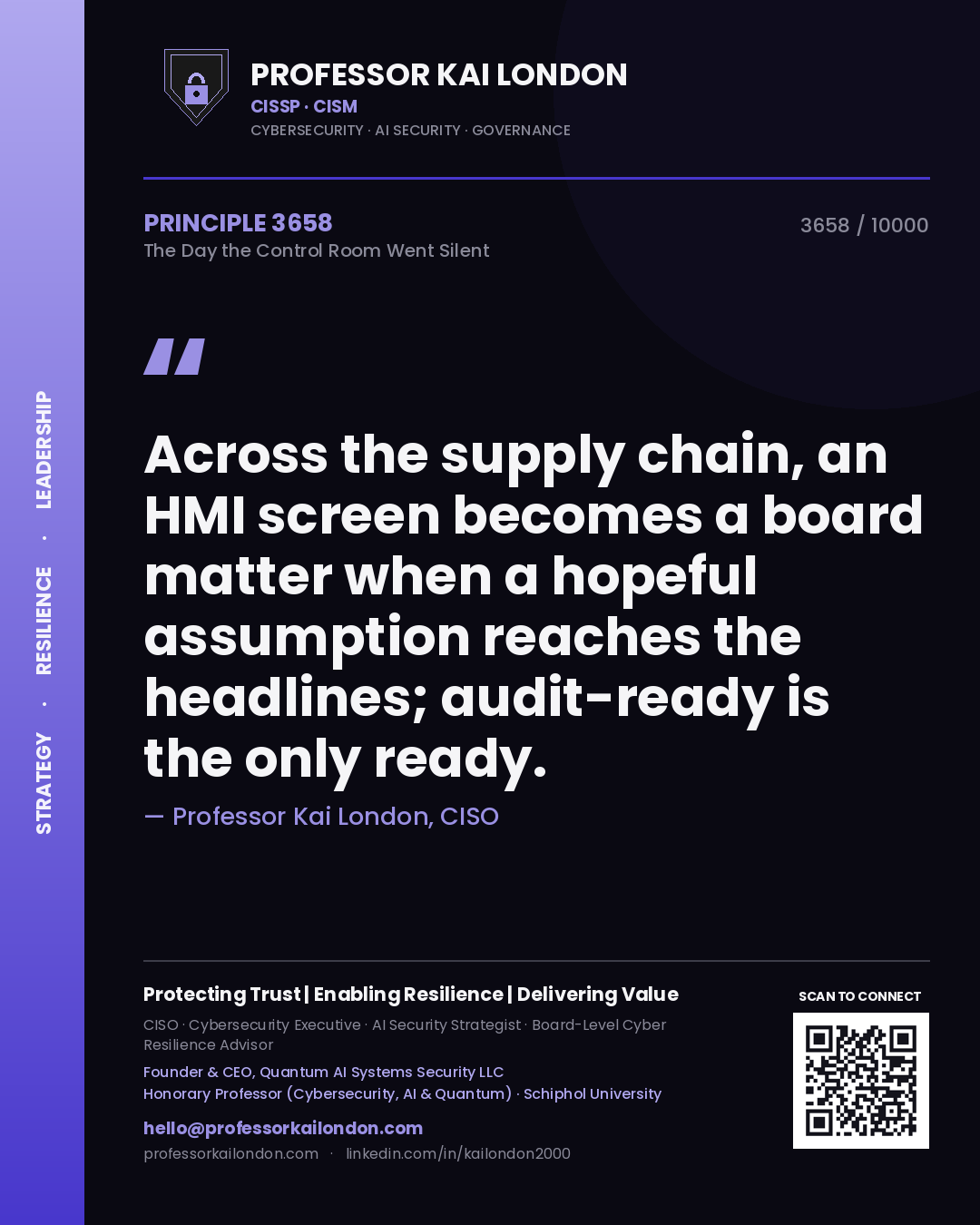 Professor Kai London principle 3658: Across the supply chain, an HMI screen becomes a board matter when a hopeful assumption reaches the headlines; audit-ready is the only ready.