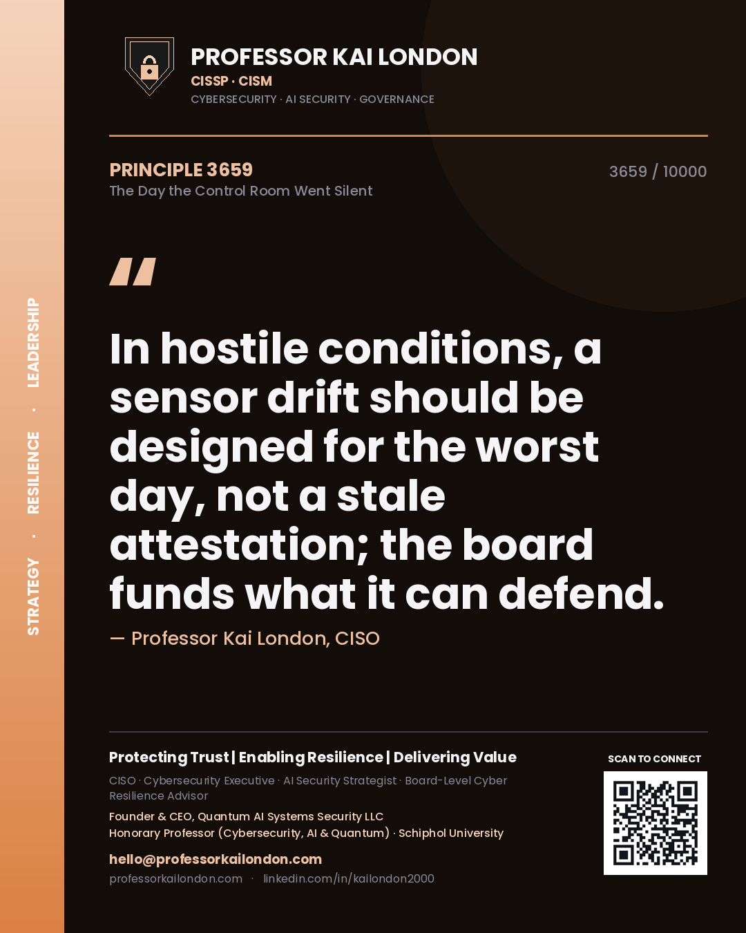 Professor Kai London principle 3659: In hostile conditions, a sensor drift should be designed for the worst day, not a stale attestation; the board funds what it can defend.