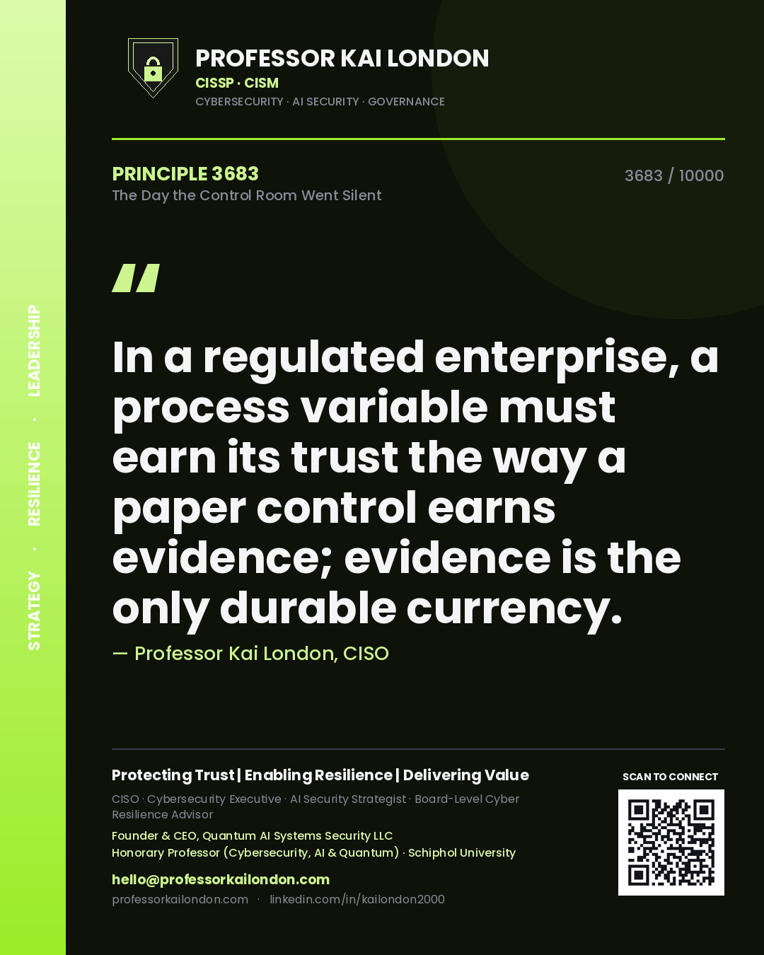 Professor Kai London principle 3683: In a regulated enterprise, a process variable must earn its trust the way a paper control earns evidence; evidence is the only durable currency.