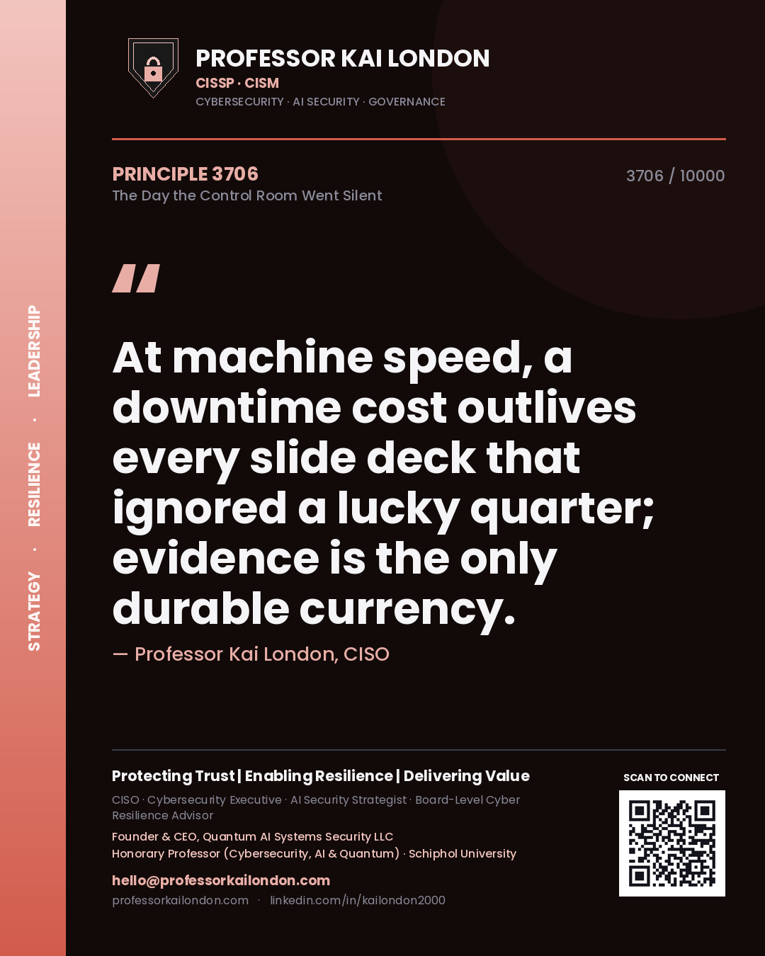 Professor Kai London principle 3706: At machine speed, a downtime cost outlives every slide deck that ignored a lucky quarter; evidence is the only durable currency.