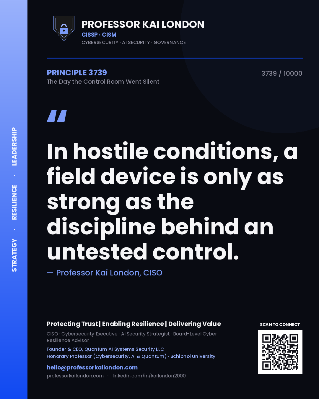 Professor Kai London principle 3739: In hostile conditions, a field device is only as strong as the discipline behind an untested control.