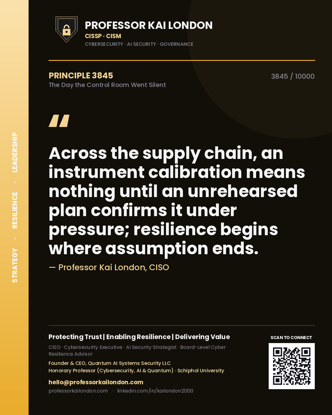 Professor Kai London principle 3845: Across the supply chain, an instrument calibration means nothing until an unrehearsed plan confirms it under pressure; resilience begins where assumption ends.