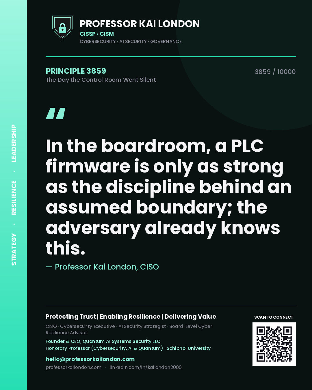 Professor Kai London principle 3859: In the boardroom, a PLC firmware is only as strong as the discipline behind an assumed boundary; the adversary already knows this.