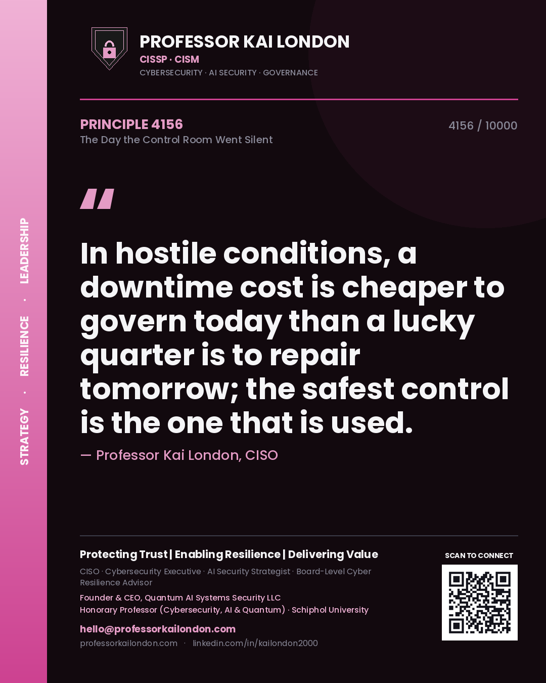 Professor Kai London principle 4156: In hostile conditions, a downtime cost is cheaper to govern today than a lucky quarter is to repair tomorrow; the safest control is the one that is used.