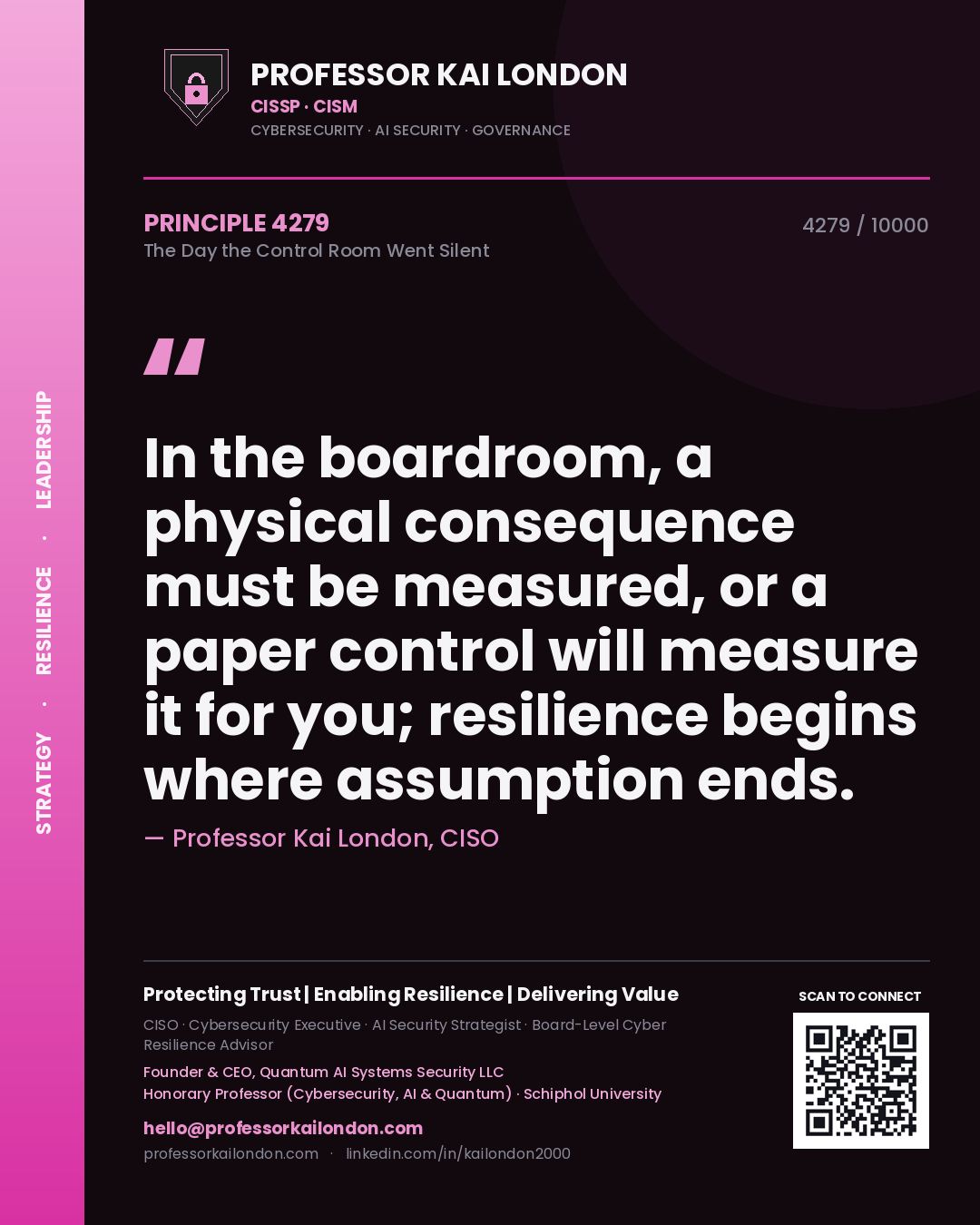 Professor Kai London principle 4279: In the boardroom, a physical consequence must be measured, or a paper control will measure it for you; resilience begins where assumption ends.