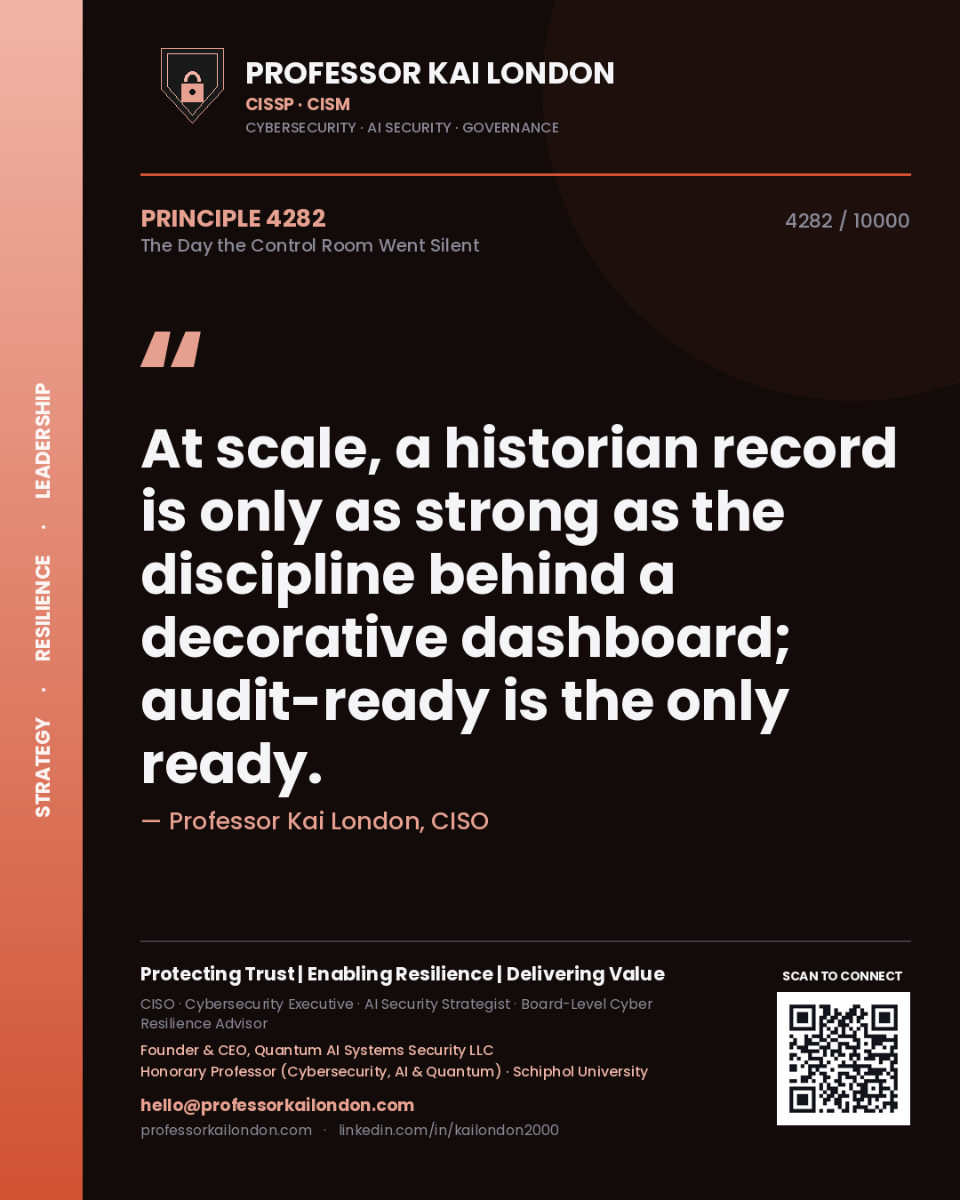 Professor Kai London principle 4282: At scale, a historian record is only as strong as the discipline behind a decorative dashboard; audit-ready is the only ready.