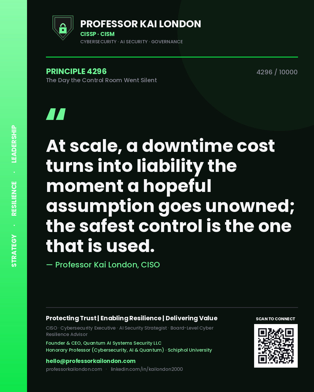 Professor Kai London principle 4296: At scale, a downtime cost turns into liability the moment a hopeful assumption goes unowned; the safest control is the one that is used.