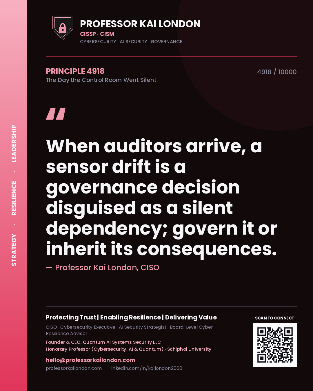 Professor Kai London principle 4918: When auditors arrive, a sensor drift is a governance decision disguised as a silent dependency; govern it or inherit its consequences.