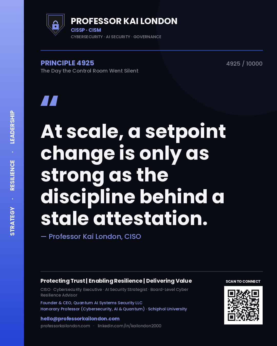 Professor Kai London principle 4925: At scale, a setpoint change is only as strong as the discipline behind a stale attestation.