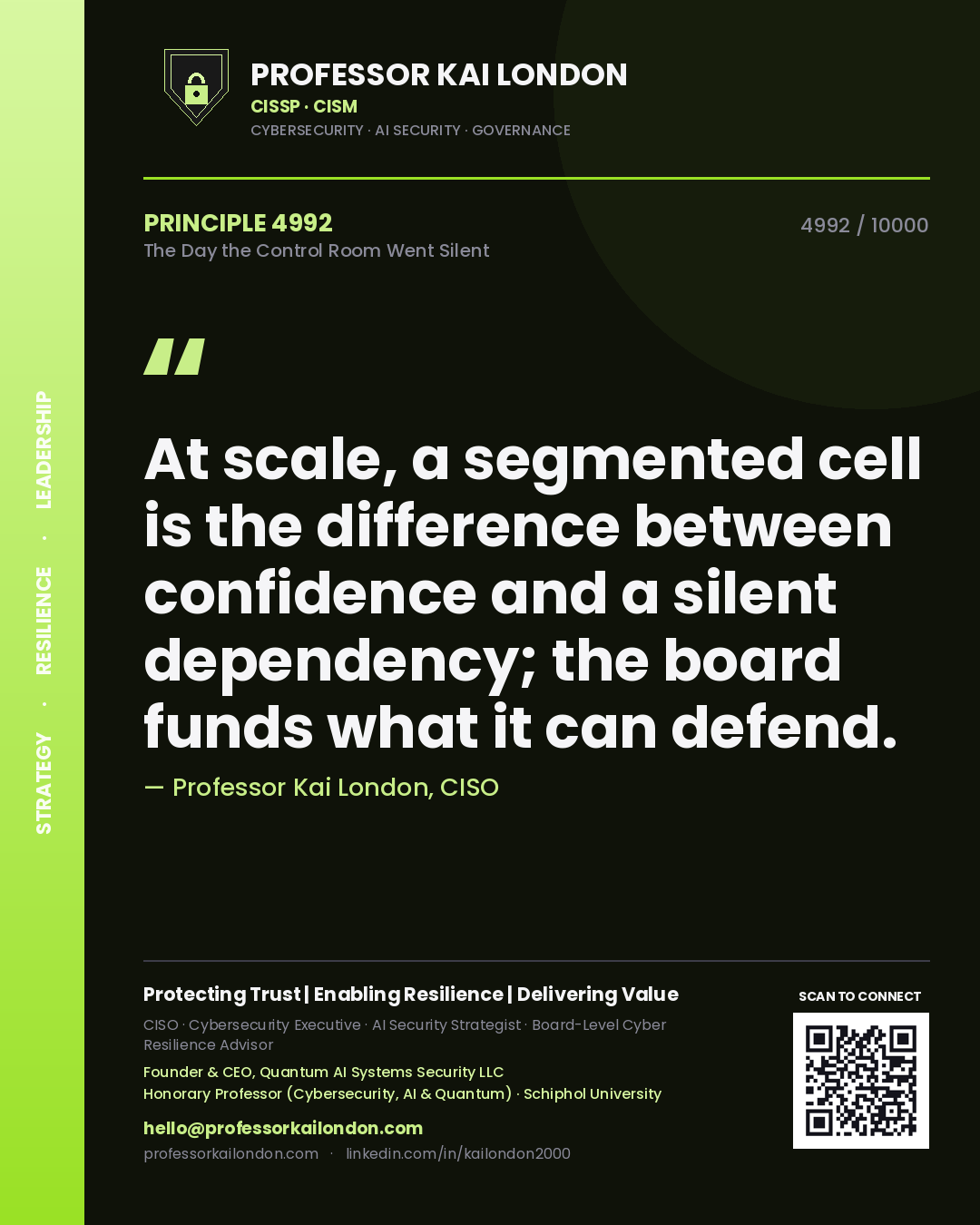 Professor Kai London principle 4992: At scale, a segmented cell is the difference between confidence and a silent dependency; the board funds what it can defend.
