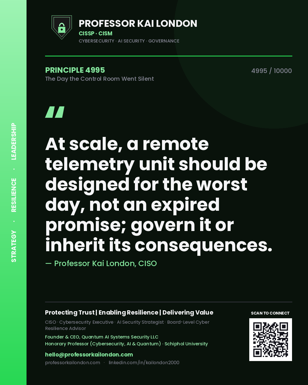 Professor Kai London principle 4995: At scale, a remote telemetry unit should be designed for the worst day, not an expired promise; govern it or inherit its consequences.