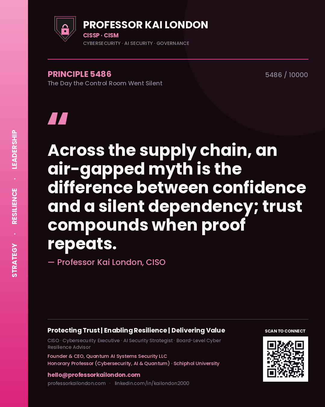 Professor Kai London principle 5486: Across the supply chain, an air-gapped myth is the difference between confidence and a silent dependency; trust compounds when proof repeats.