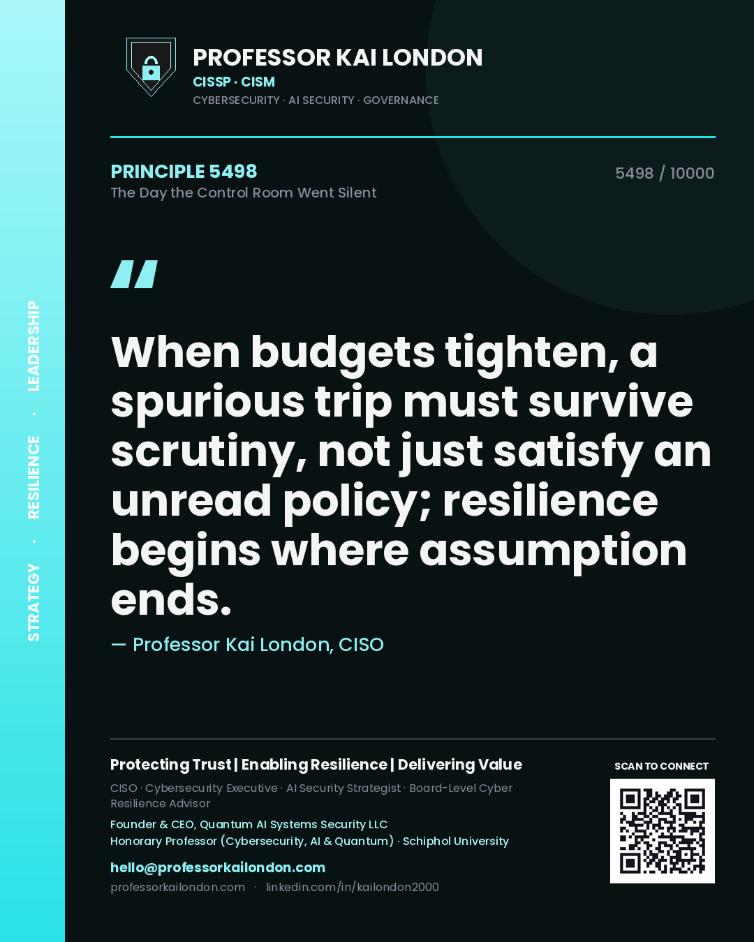 Professor Kai London principle 5498: When budgets tighten, a spurious trip must survive scrutiny, not just satisfy an unread policy; resilience begins where assumption ends.