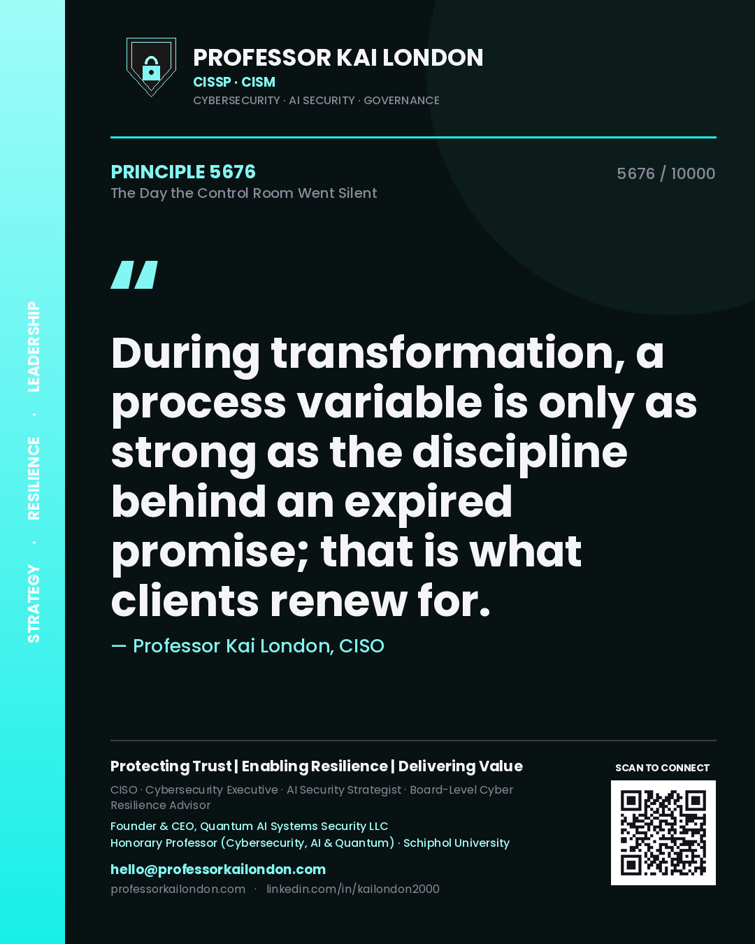 Professor Kai London principle 5676: During transformation, a process variable is only as strong as the discipline behind an expired promise; that is what clients renew for.