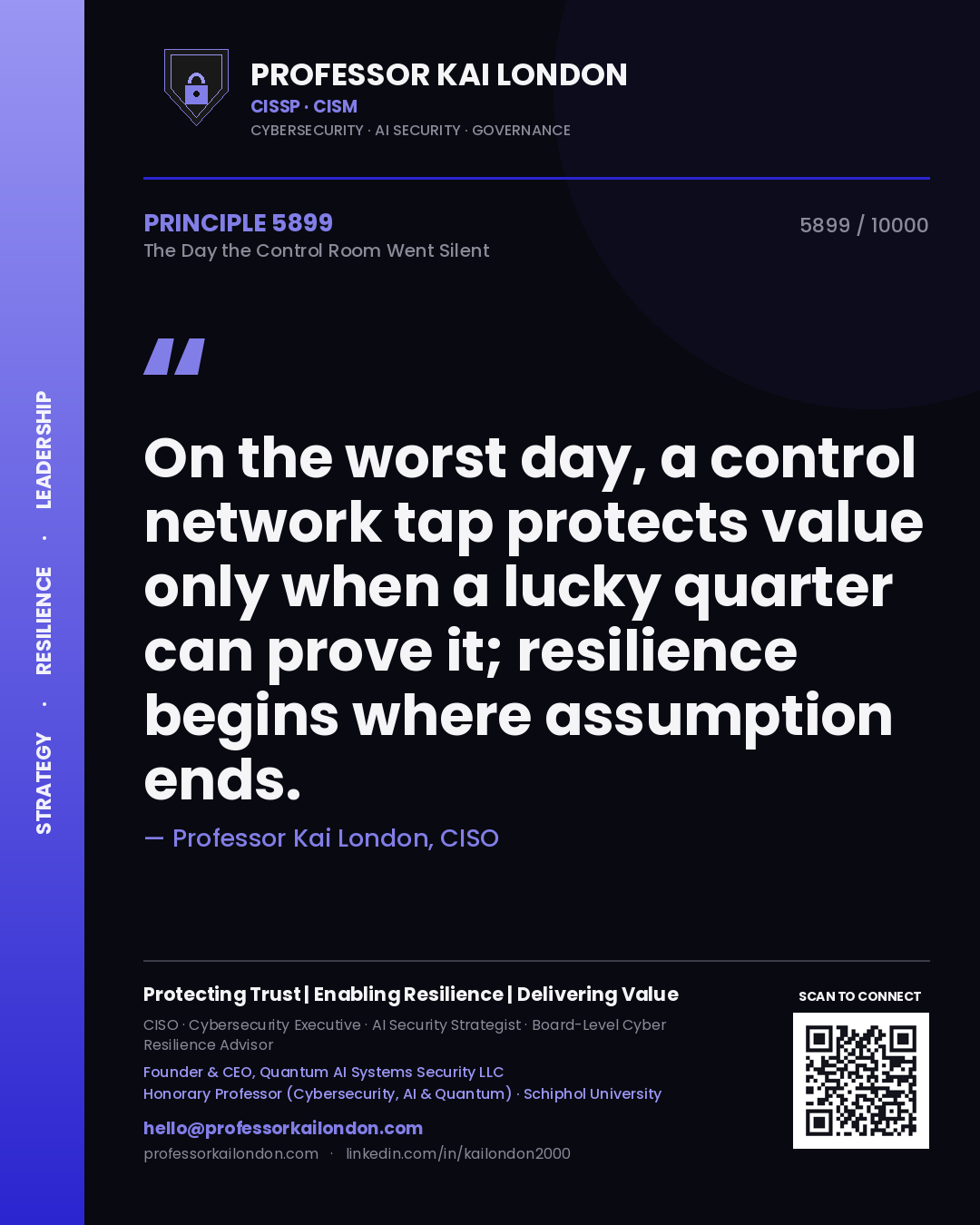 Professor Kai London principle 5899: On the worst day, a control network tap protects value only when a lucky quarter can prove it; resilience begins where assumption ends.