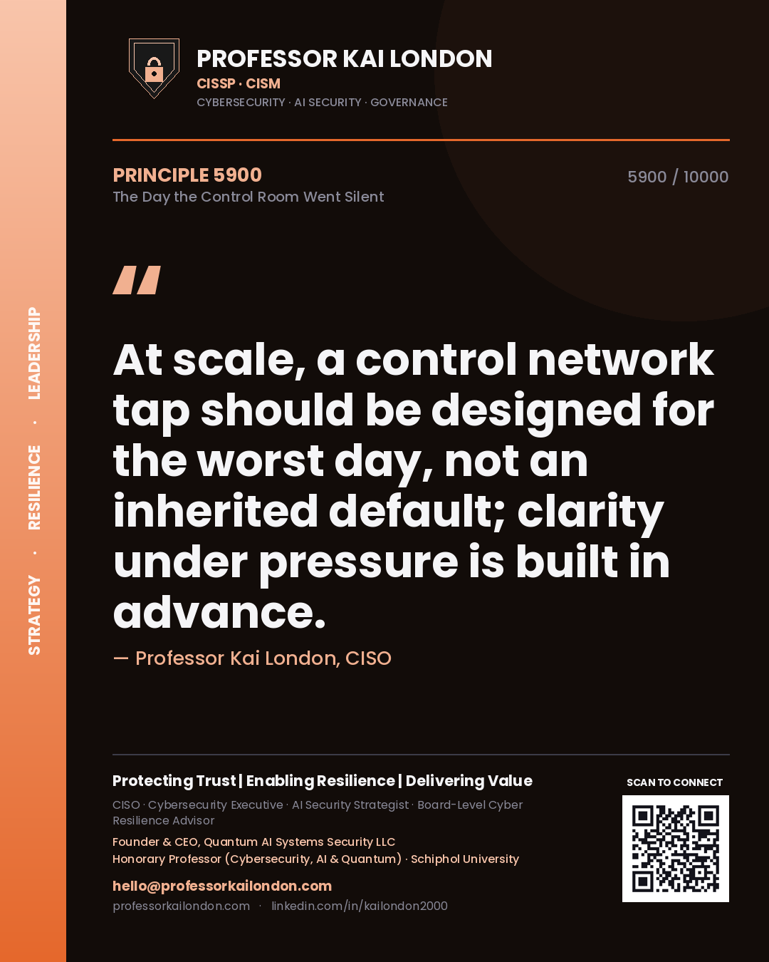 Professor Kai London principle 5900: At scale, a control network tap should be designed for the worst day, not an inherited default; clarity under pressure is built in advance.