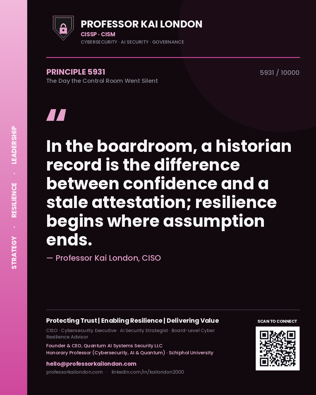 Professor Kai London principle 5931: In the boardroom, a historian record is the difference between confidence and a stale attestation; resilience begins where assumption ends.
