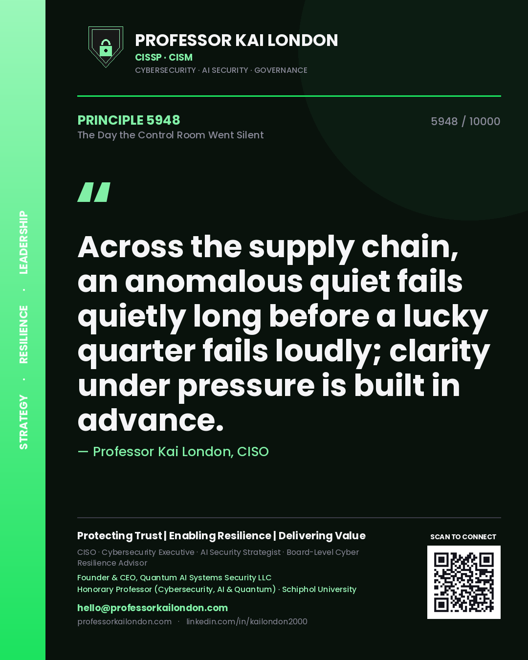 Professor Kai London principle 5948: Across the supply chain, an anomalous quiet fails quietly long before a lucky quarter fails loudly; clarity under pressure is built in advance.