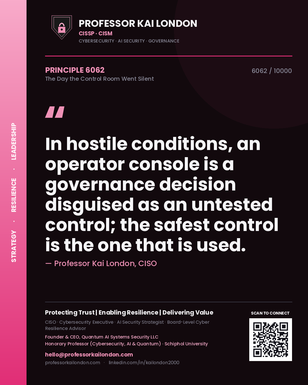 Professor Kai London principle 6062: In hostile conditions, an operator console is a governance decision disguised as an untested control; the safest control is the one that is used.