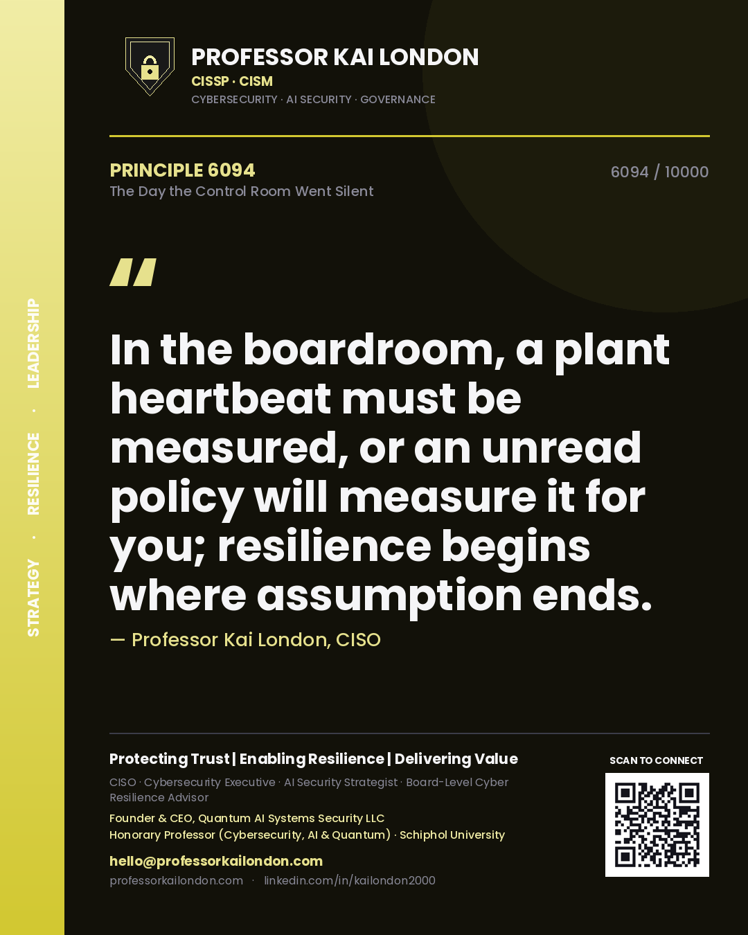 Professor Kai London principle 6094: In the boardroom, a plant heartbeat must be measured, or an unread policy will measure it for you; resilience begins where assumption ends.