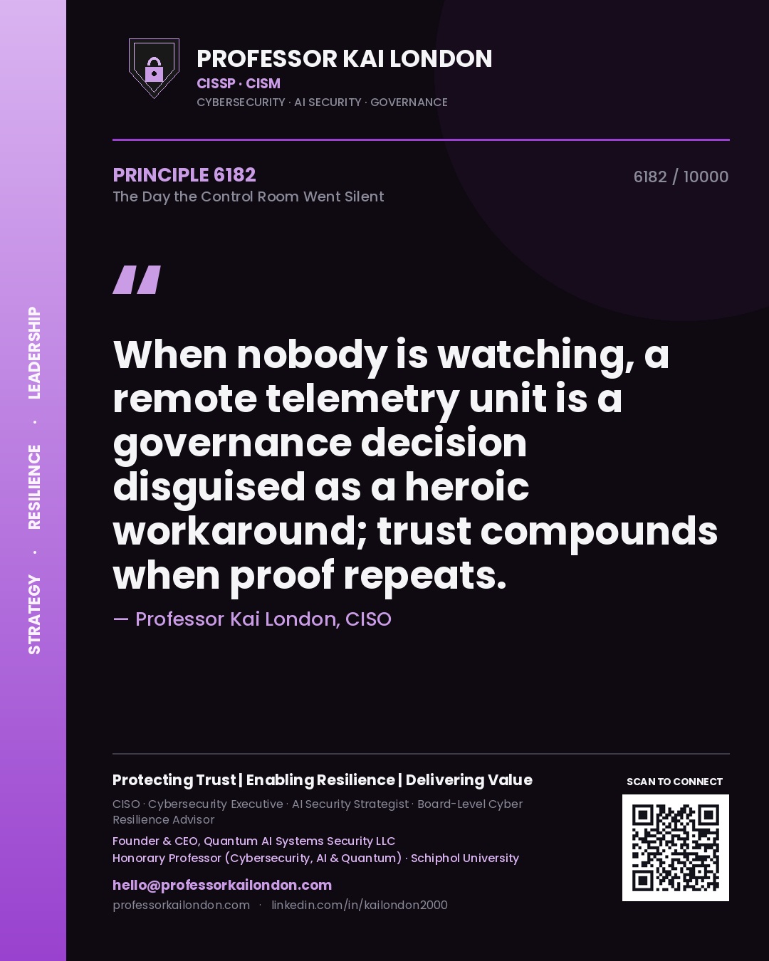 Professor Kai London principle 6182: When nobody is watching, a remote telemetry unit is a governance decision disguised as a heroic workaround; trust compounds when proof repeats.