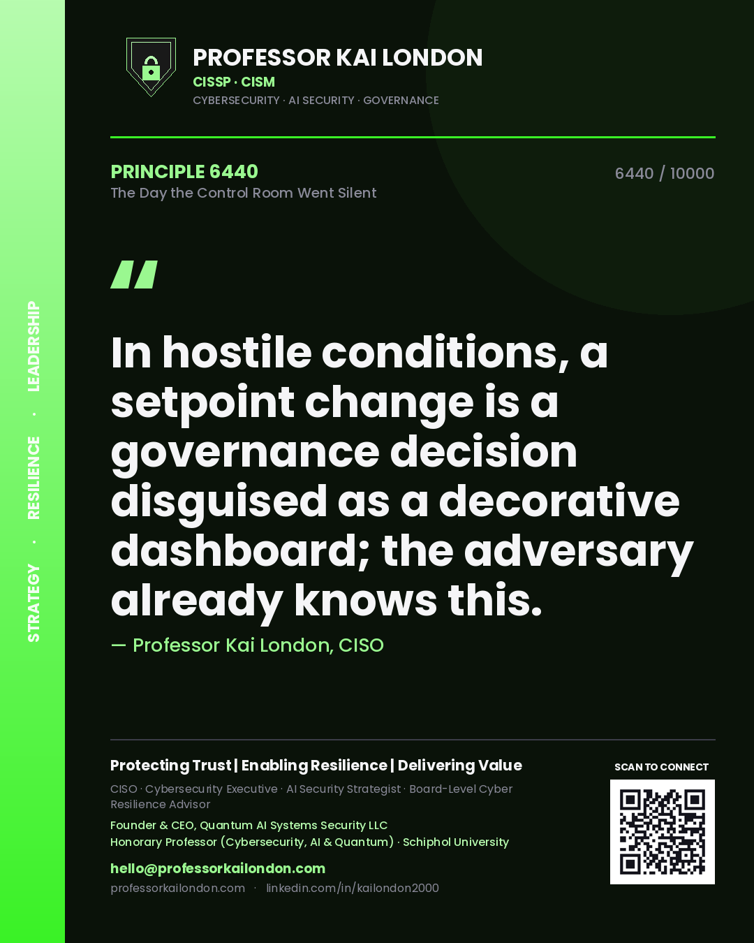 Professor Kai London principle 6440: In hostile conditions, a setpoint change is a governance decision disguised as a decorative dashboard; the adversary already knows this.