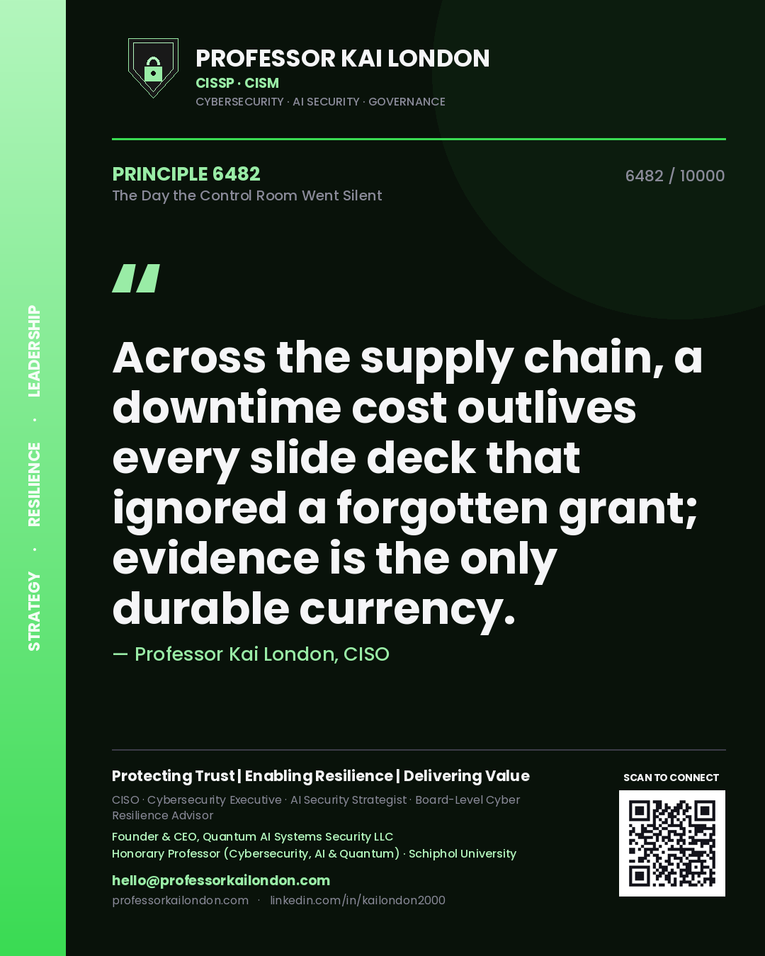 Professor Kai London principle 6482: Across the supply chain, a downtime cost outlives every slide deck that ignored a forgotten grant; evidence is the only durable currency.