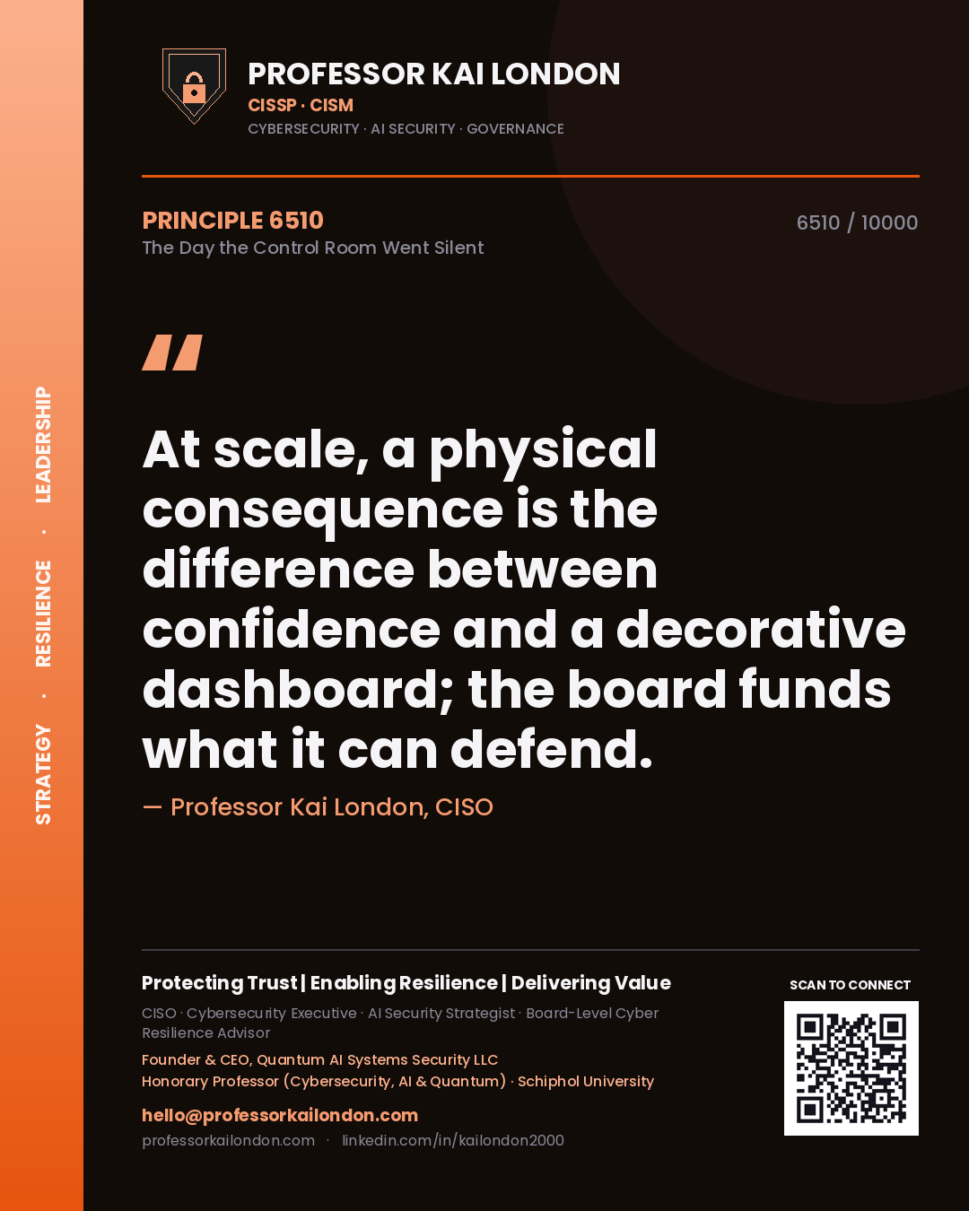 Professor Kai London principle 6510: At scale, a physical consequence is the difference between confidence and a decorative dashboard; the board funds what it can defend.