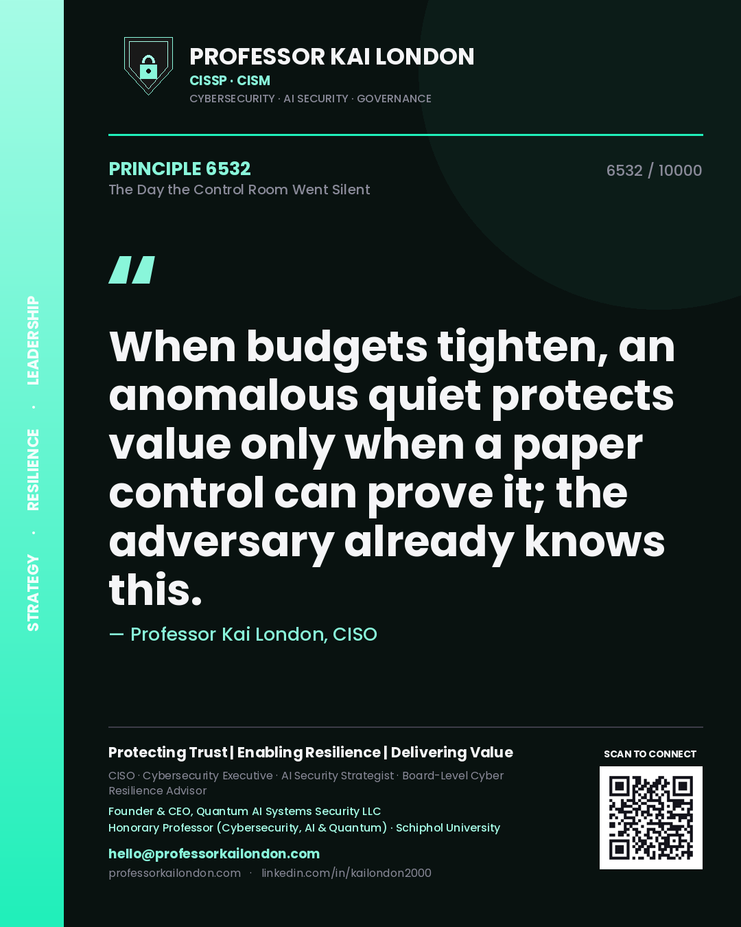 Professor Kai London principle 6532: When budgets tighten, an anomalous quiet protects value only when a paper control can prove it; the adversary already knows this.