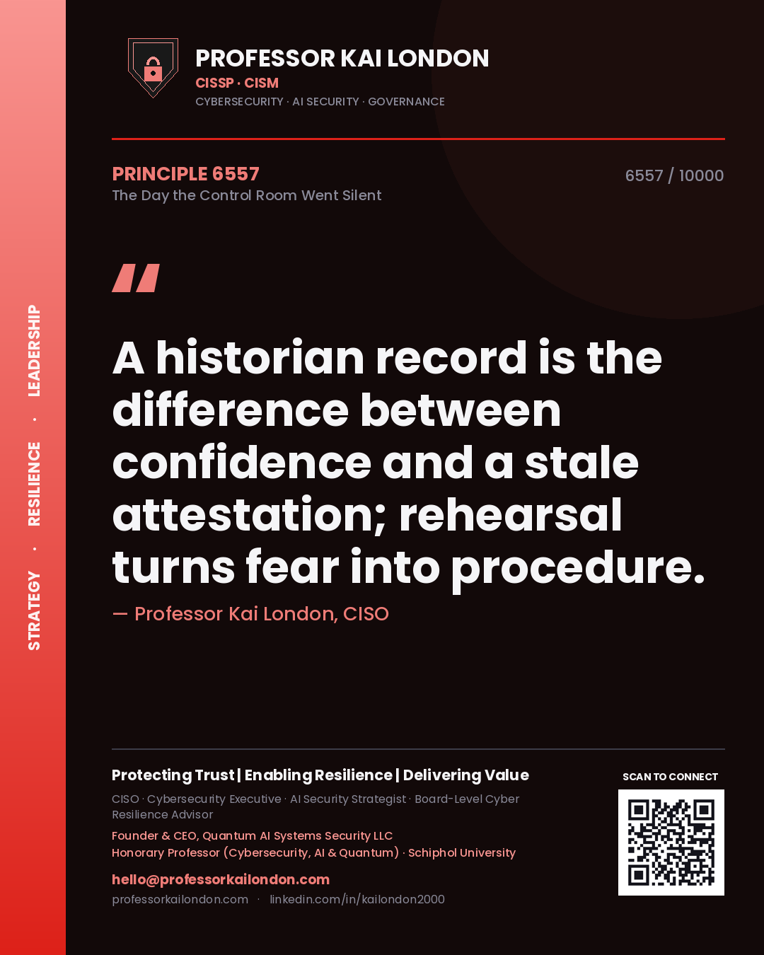 Professor Kai London principle 6557: A historian record is the difference between confidence and a stale attestation; rehearsal turns fear into procedure.