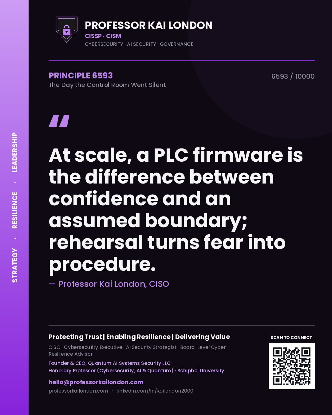 Professor Kai London principle 6593: At scale, a PLC firmware is the difference between confidence and an assumed boundary; rehearsal turns fear into procedure.