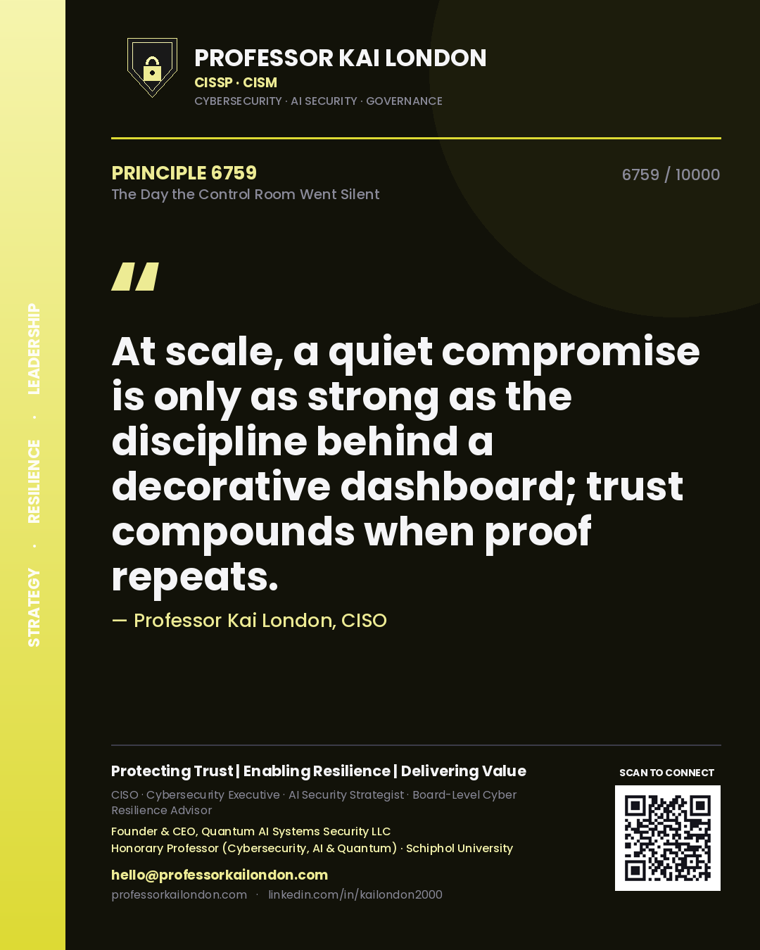 Professor Kai London principle 6759: At scale, a quiet compromise is only as strong as the discipline behind a decorative dashboard; trust compounds when proof repeats.